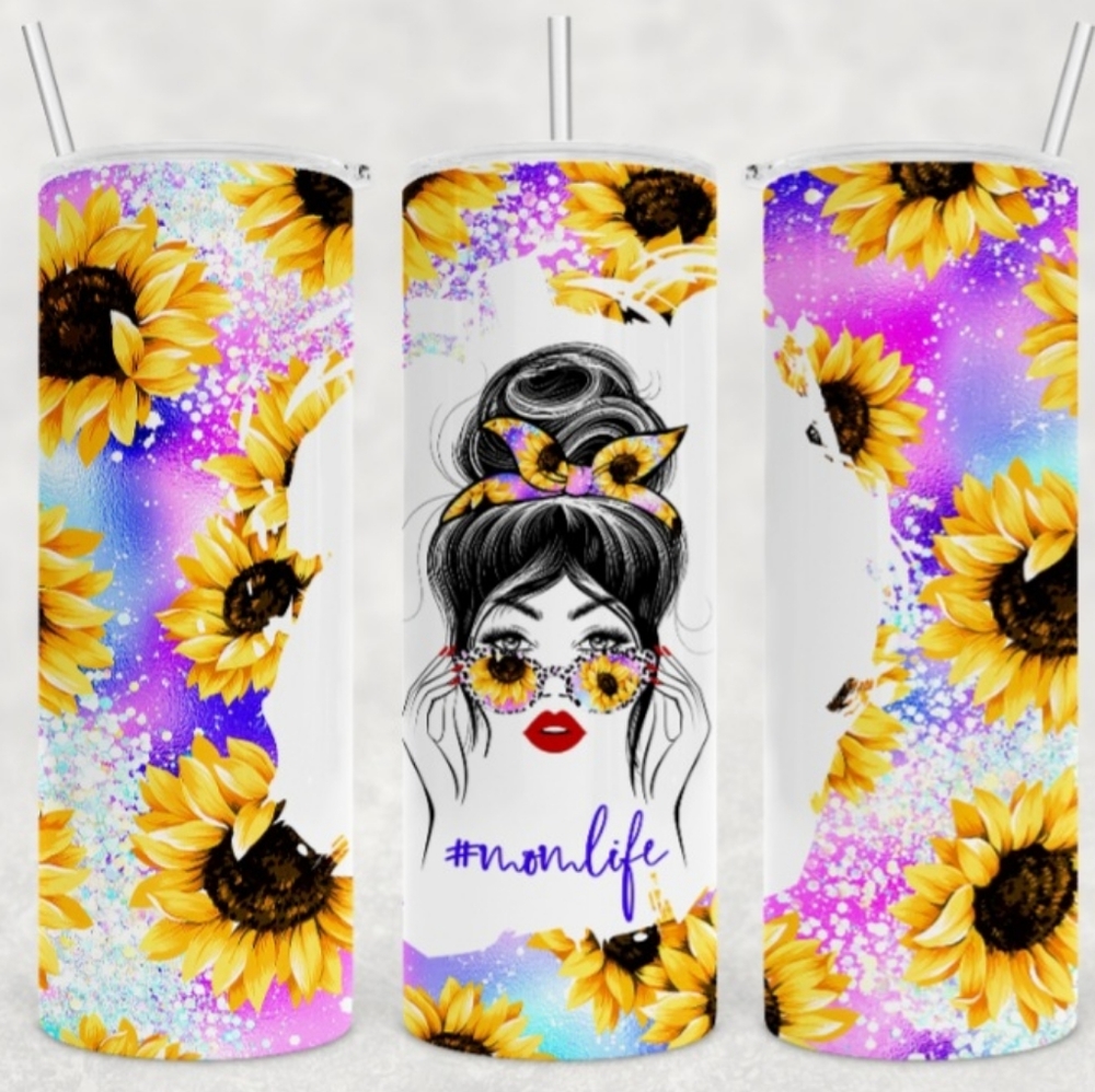Sunflower Messy bun 20oz tumbler